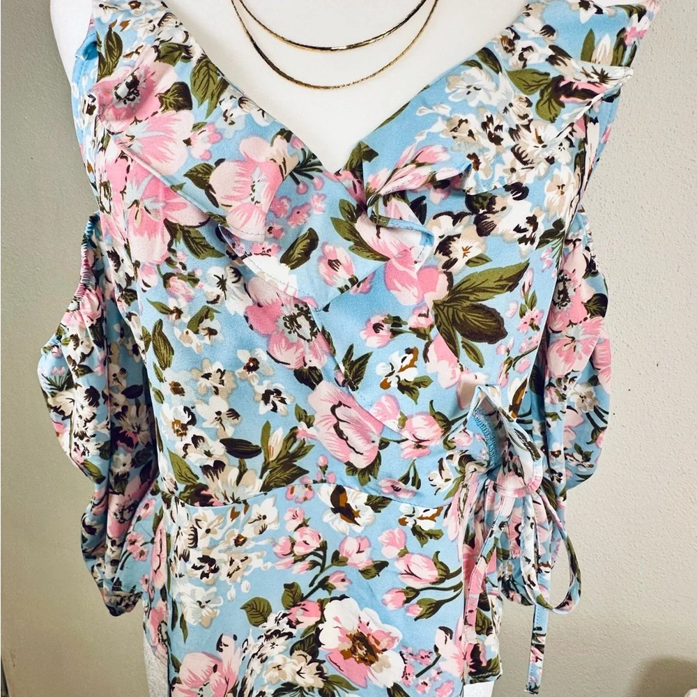Floral Blue and Pink Women's Top - Picture 6 of 8